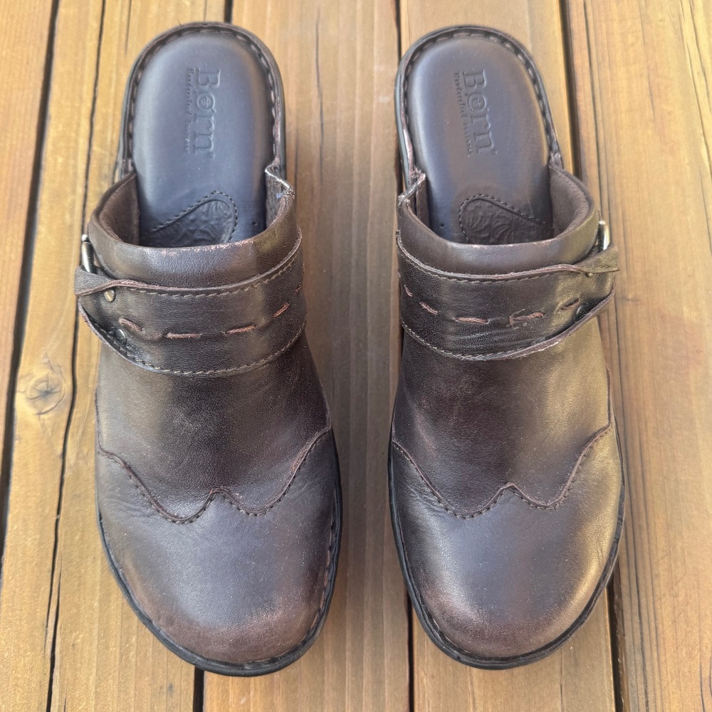 Born Brown Leather Clogs